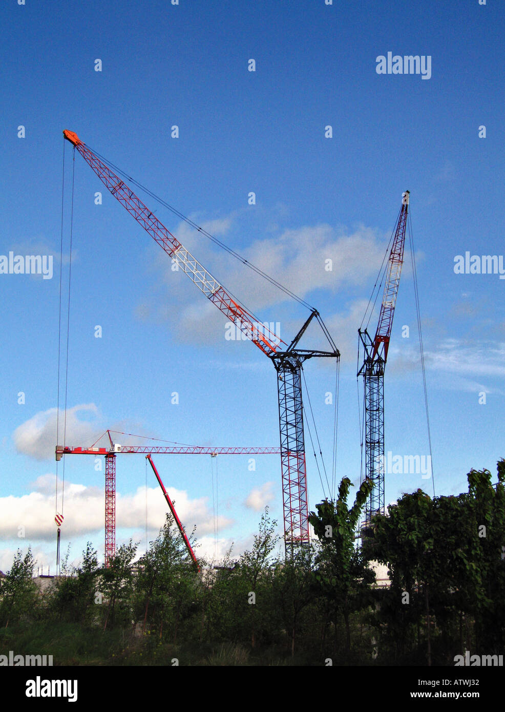 Cranes in Dublin Ireland Stock Photo