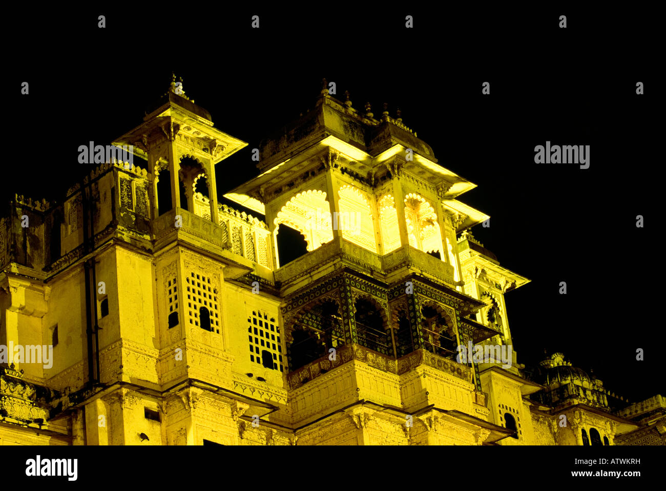 City Palace at Night, Udaipur, Rajasthan, India Stock Photo