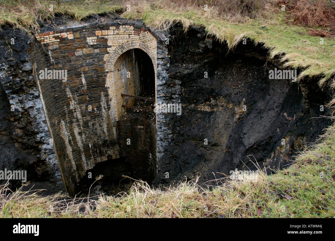 Collapsed mineshaft on development land at Hoel Gerrig Merthyr Tydfil
