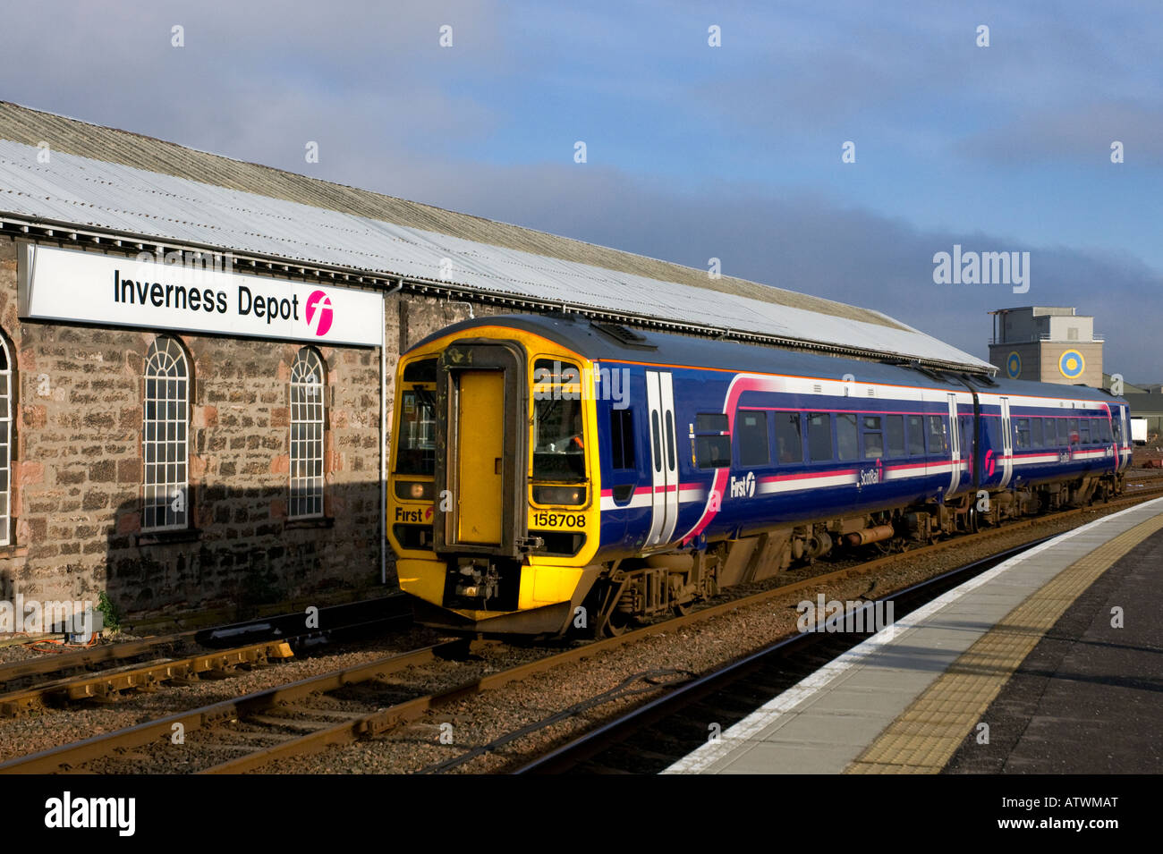 class 158 diesel multiple unit no 158708 arriving at inverness station highlands scotland Stock Photo