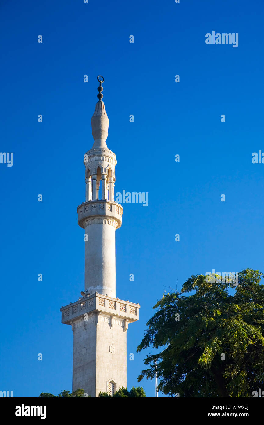 Minaret of mosque Luxor in sun sunshine and blue sky Luxor Egypt North Africa Stock Photo