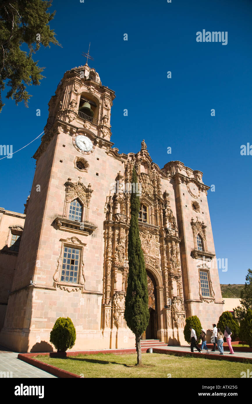 MEXICO Valenciana Front of Church of San Cayetano churrigueresque style built 1700s single tower elaborate carvings Stock Photo