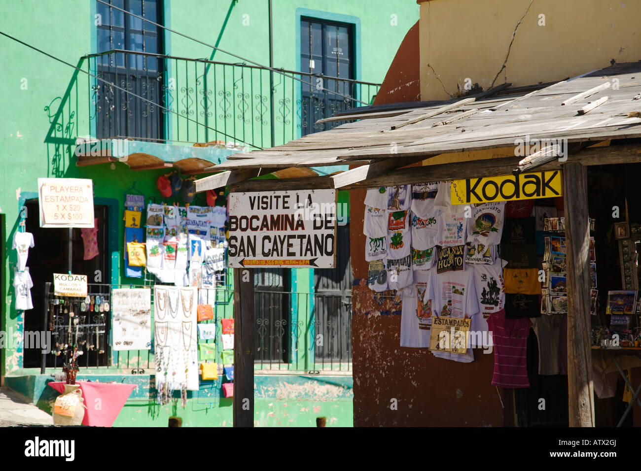 MEXICO Valenciana Tshirts jewelry and signs in Spanish at gifts shops
