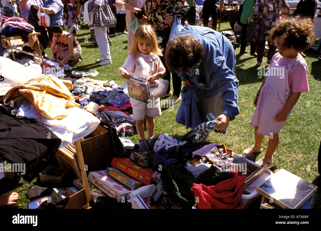 Bargain hunting at boot sale. Stock Photo