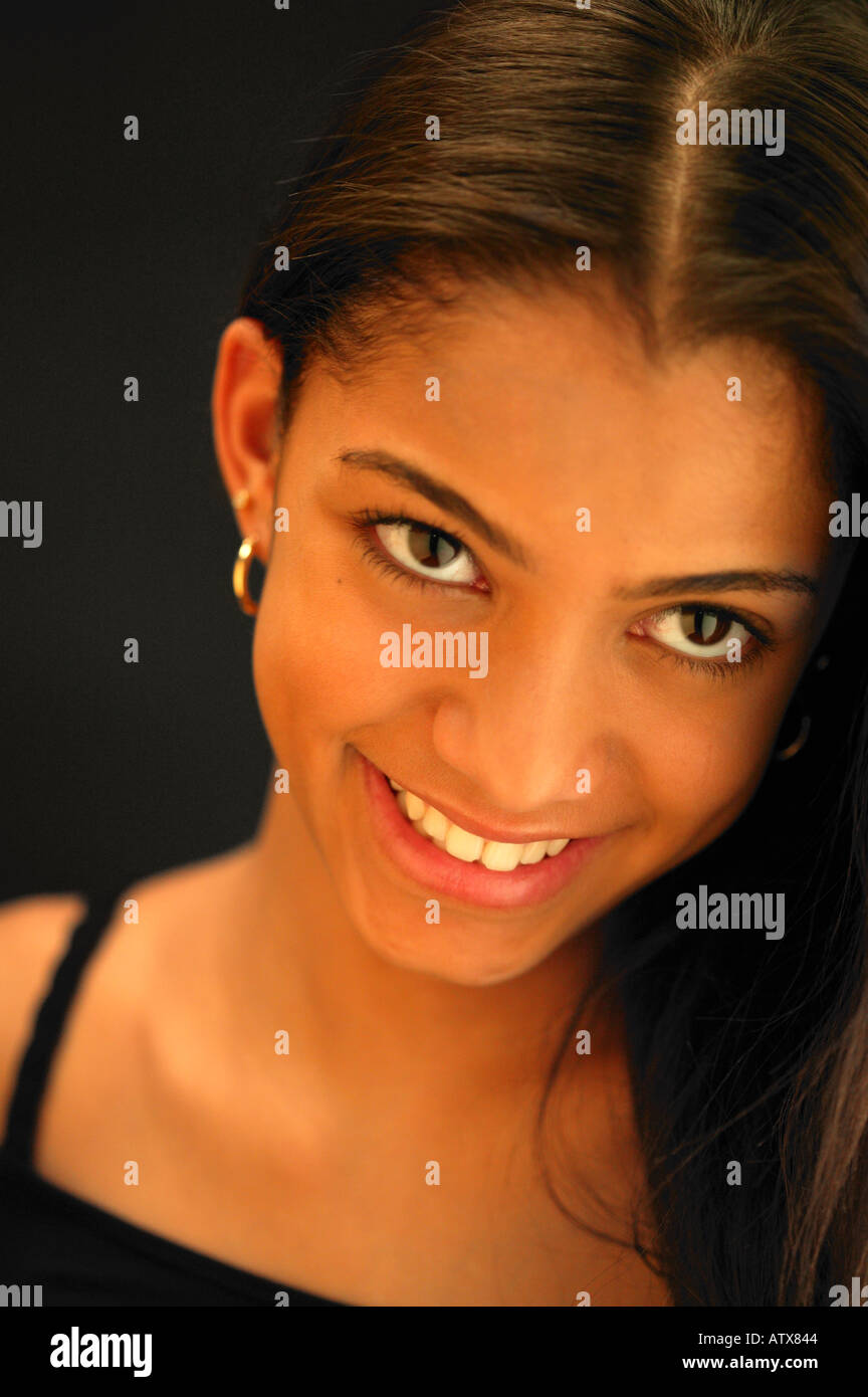 Portrait of happy teenage girl 16, 17, 18, 19, 20, 21, years, years old. Brooklyn, New York, USA Stock Photo