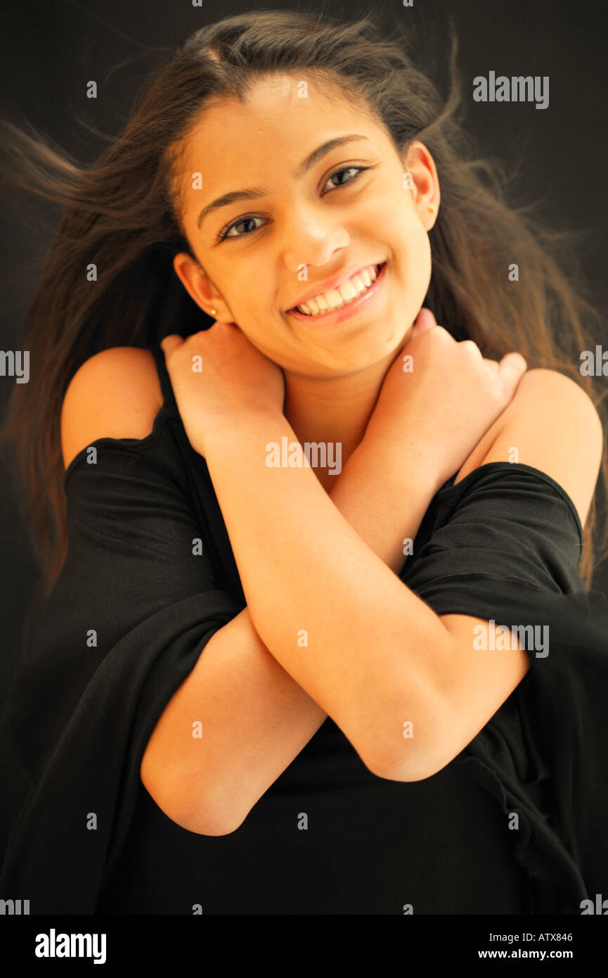 Portrait of teenage girl smiling. 16, 17, 18, 19, 20, 21, years, years old, Stock Photo