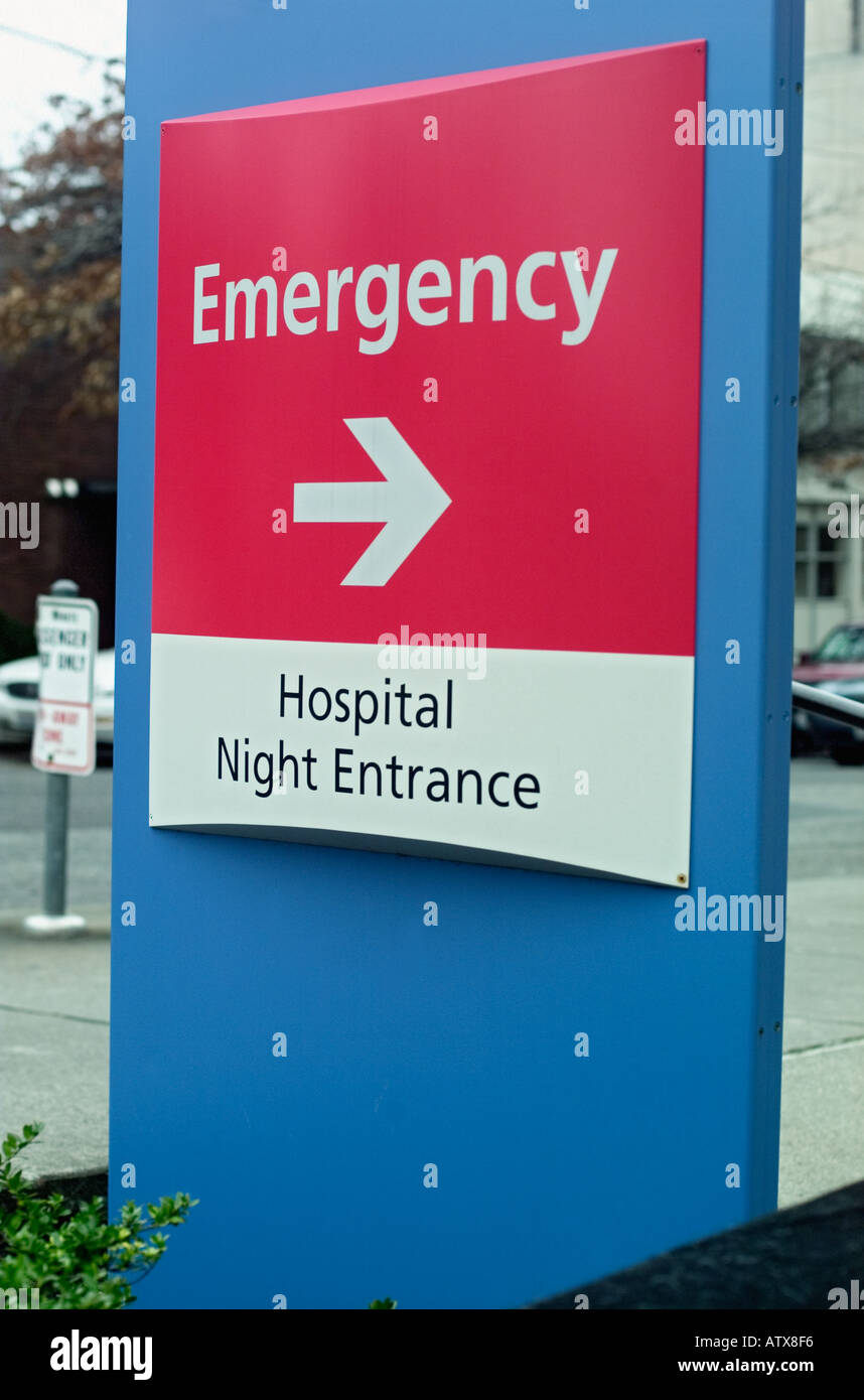 Still Life of a Hospital sign indicating emergency room entrance Stock ...