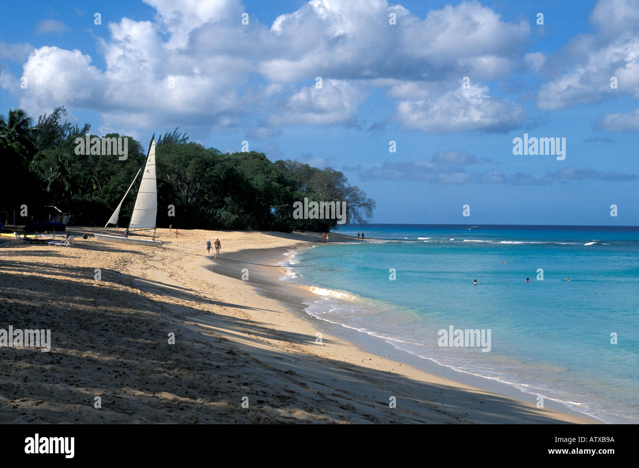 Caribbean islands Barbados beach with few people at Sandy Lane Resort Stock Photo