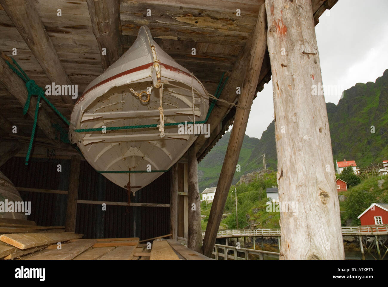 Fishing Boat Hanging Under Building A I Lofoten Lofoten Islands