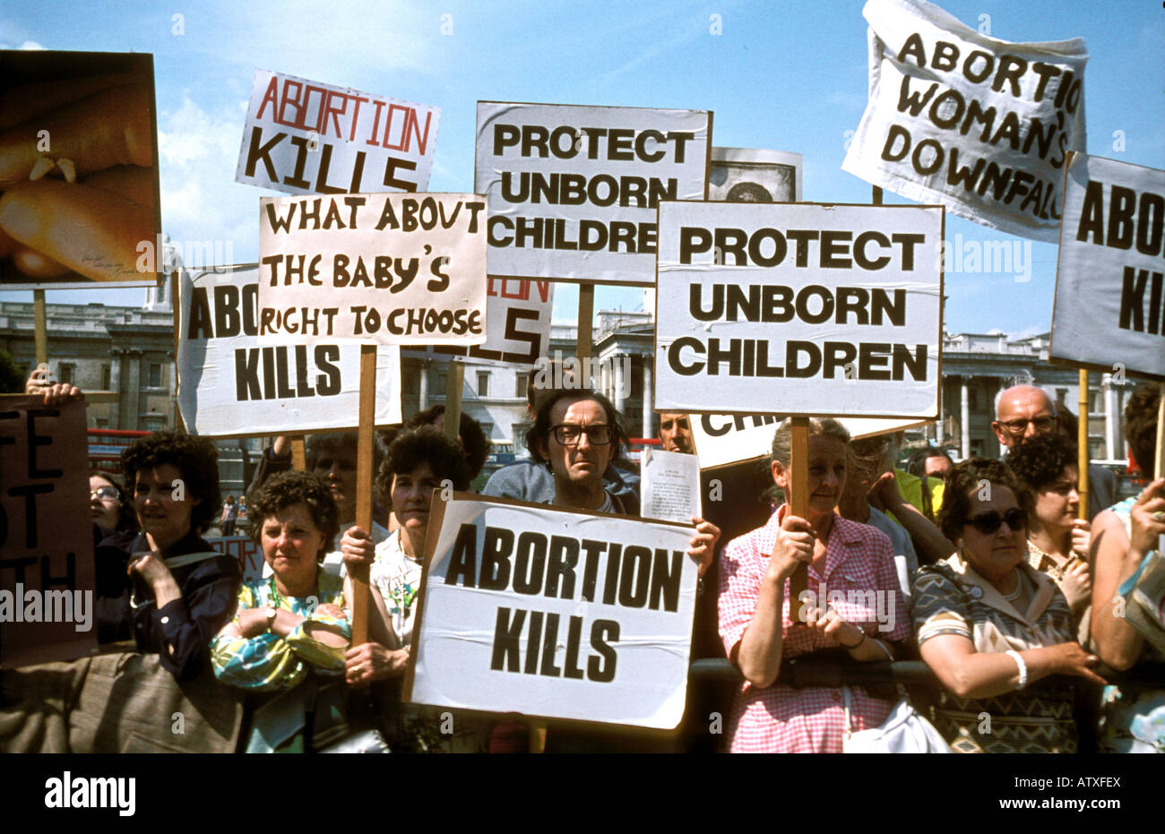The anti abortion lobby demonstrating in London  1980s Stock Photo