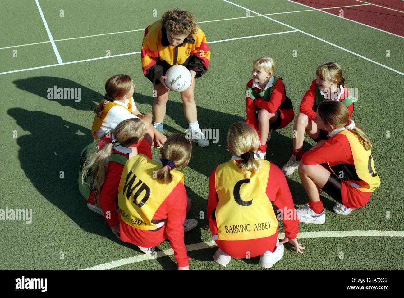 Females playing Basket netball at a secondary school Stock Photo