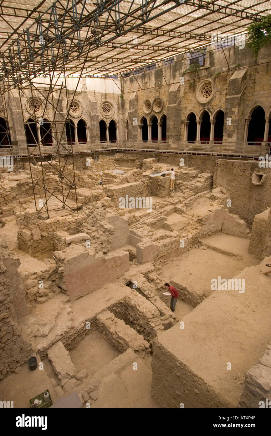 Archaeological excavation going on inside the Se, Lisbon, Portugal Stock Photo