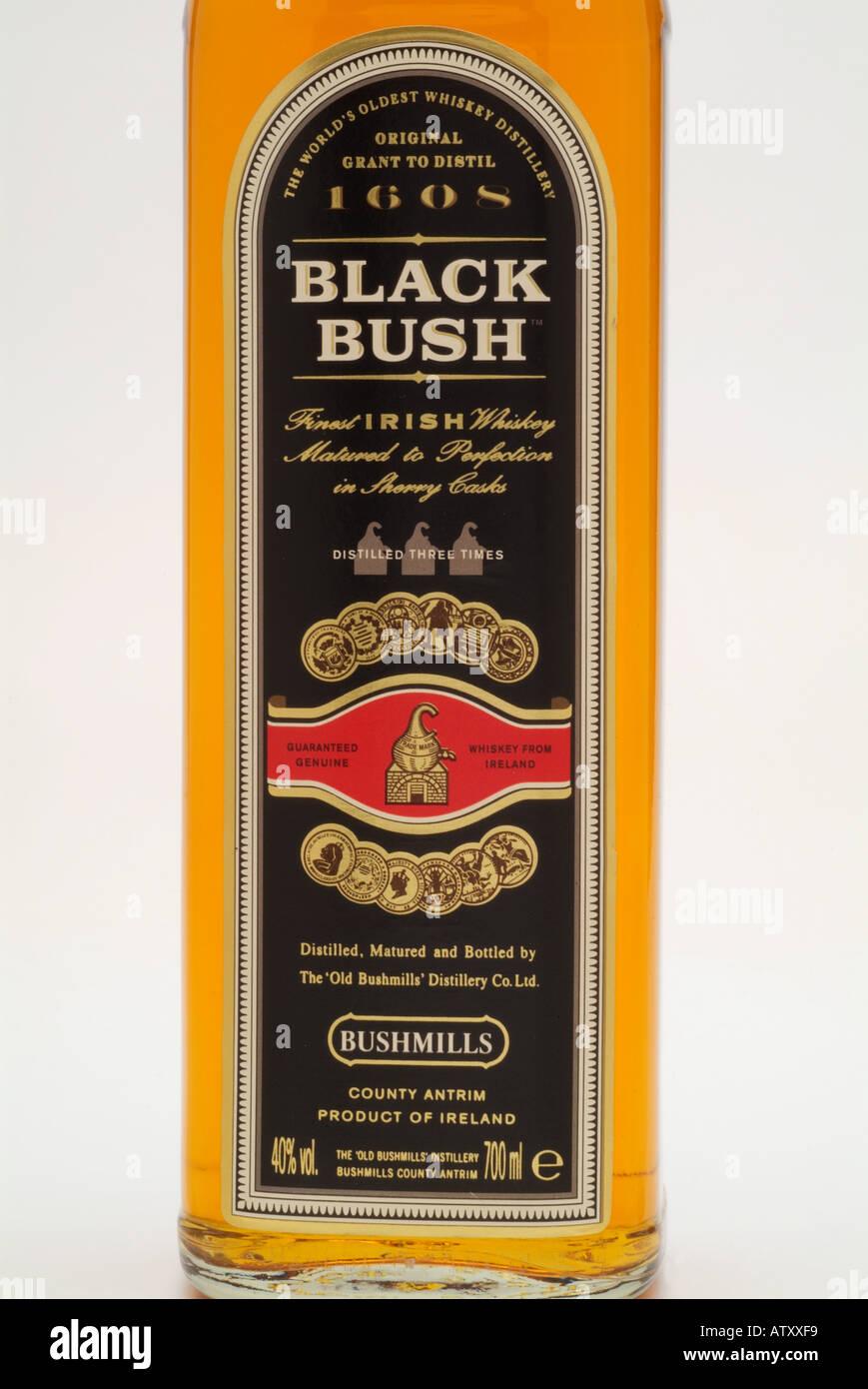 black bush finest irish whiskey whisky matured in sherry cask bushmills antrim ireland Stock Photo
