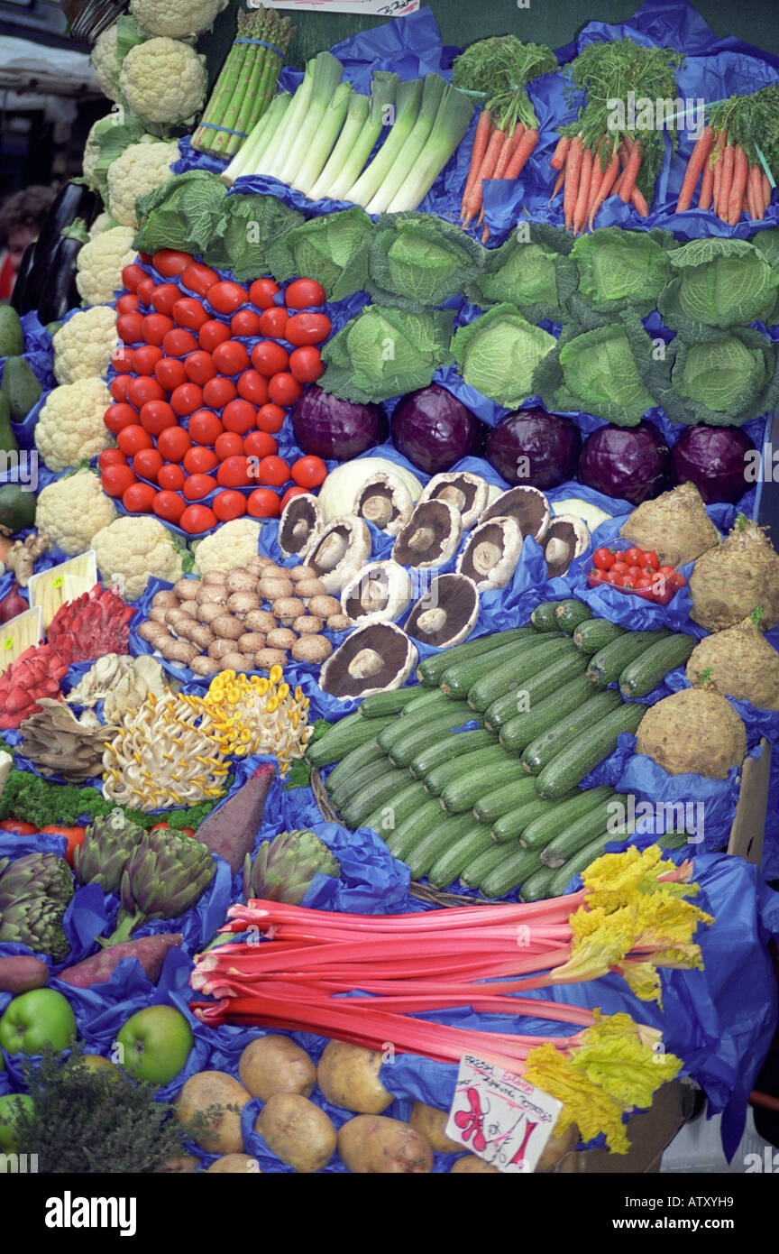 Vegetables on display on a market stall, England Stock Photo