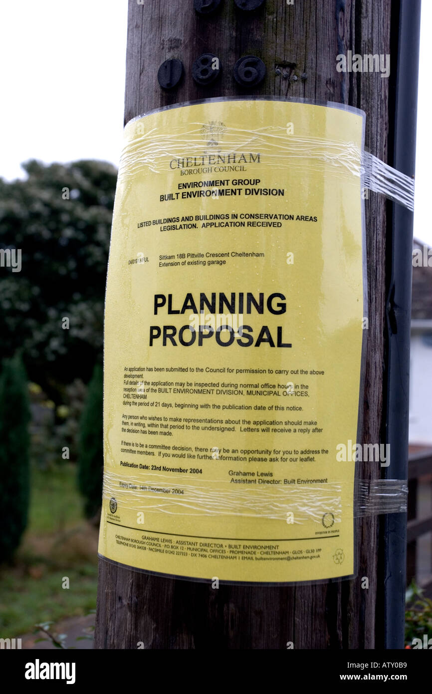 Planning proposal fixed to telegraph pole for garage extension