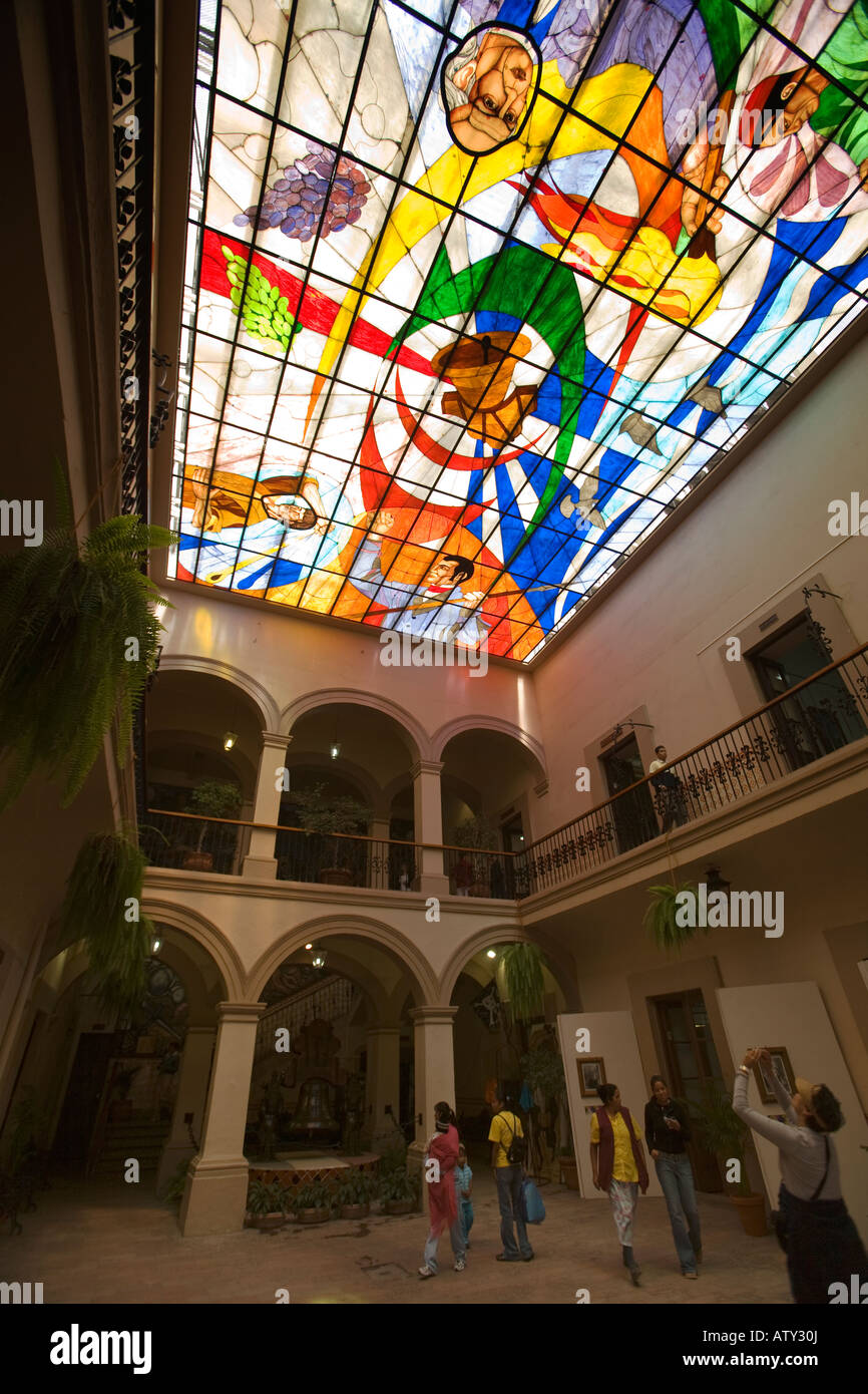 MEXICO Dolores Hidalgo Stained glass ceiling of Mexican historical moments government building Stock Photo
