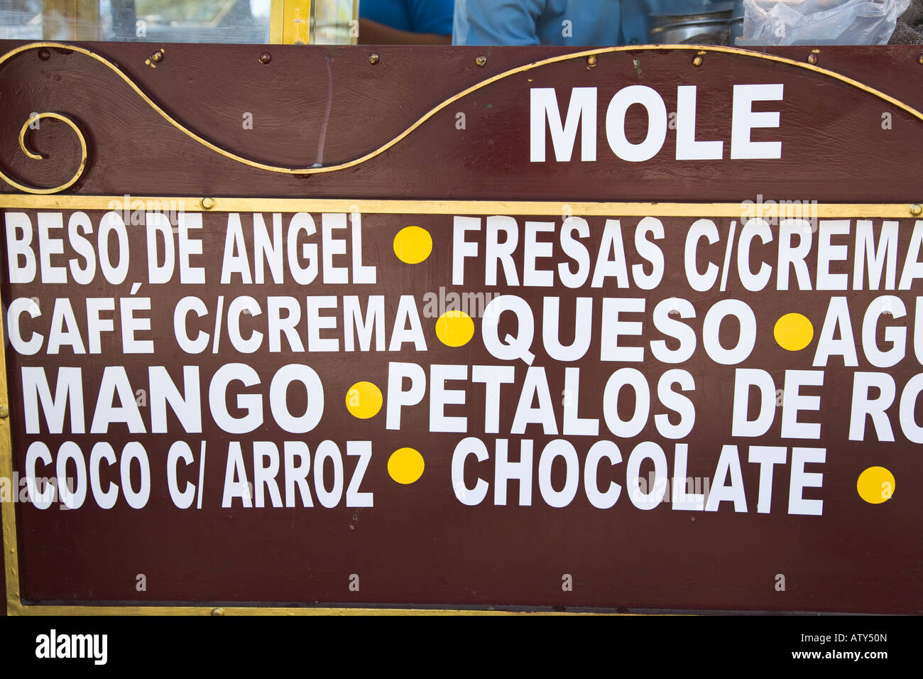 MEXICO Dolores Hidalgo Unique and exotic ice cream flavors posted on sign in Spanish local food specialty Stock Photo