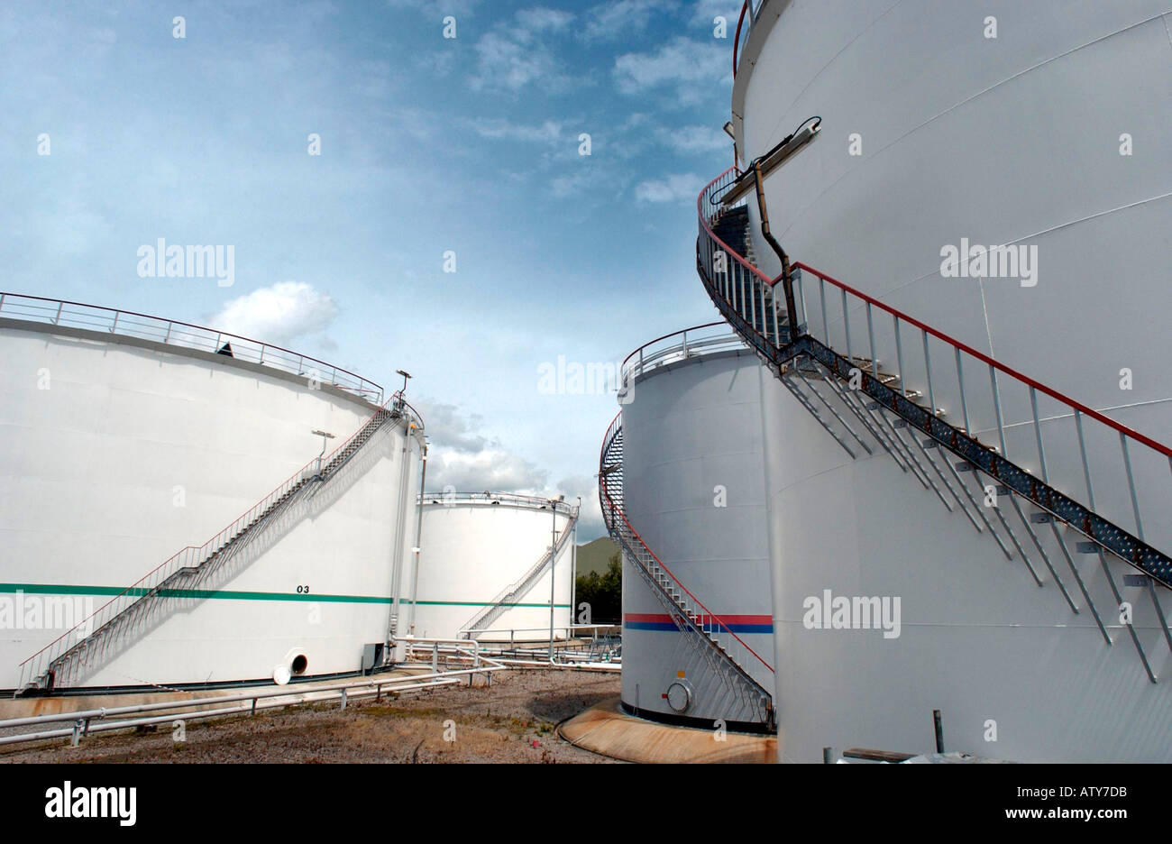 BP fuel depot showing aviation fuel tanks Stock Photo