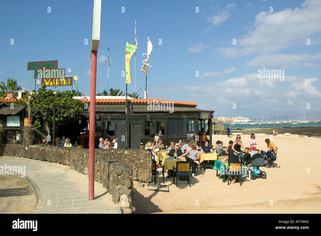 Waikiki restaurant tapas bar on Playa de los Verilitos Corralejo Stock