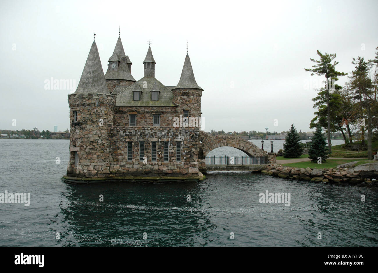 Boat house at Boldt Castle on one of the 1000 islands, St Lawrence River, Canada. Stock Photo