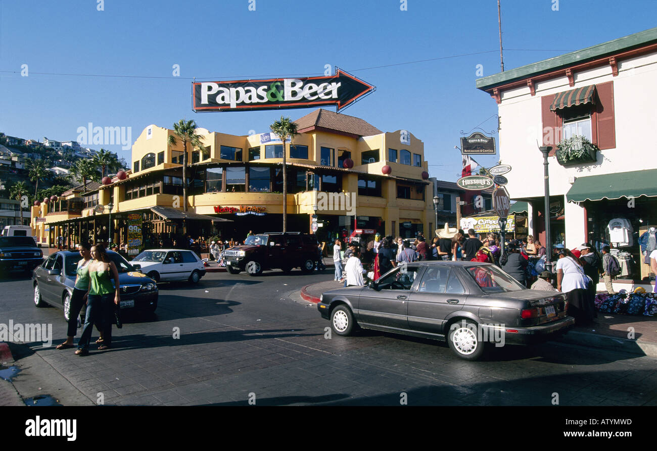 Colourful shops in busy Downtown Ensenada Stock Photo Alamy