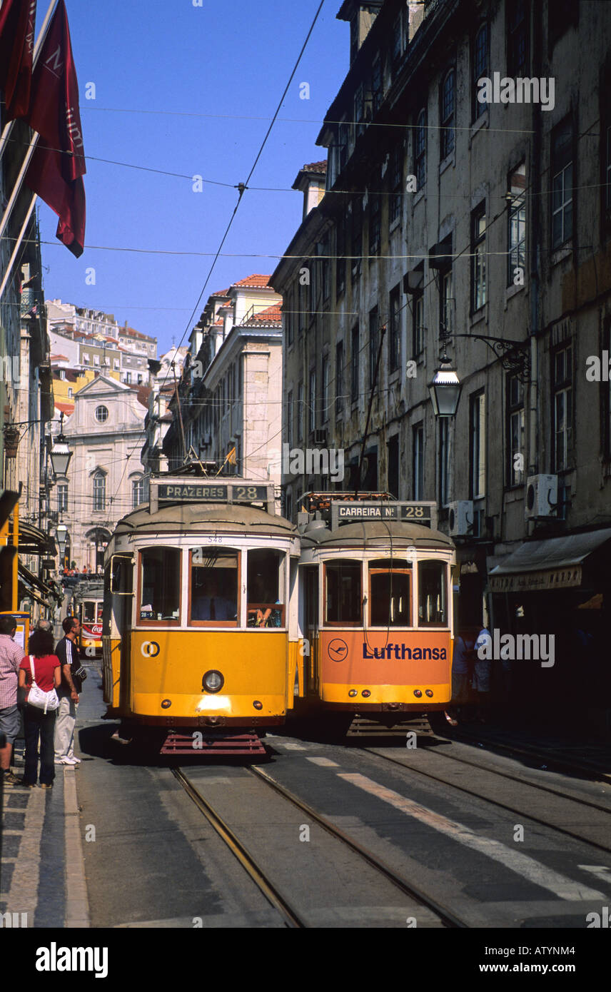 Historical tram Lisbona Portugal Europe Stock Photo