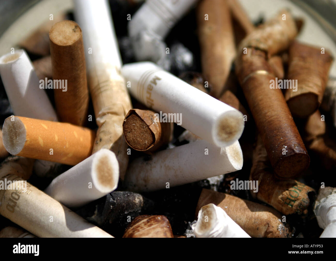 Ashtray cigarette butts Stock Photo
