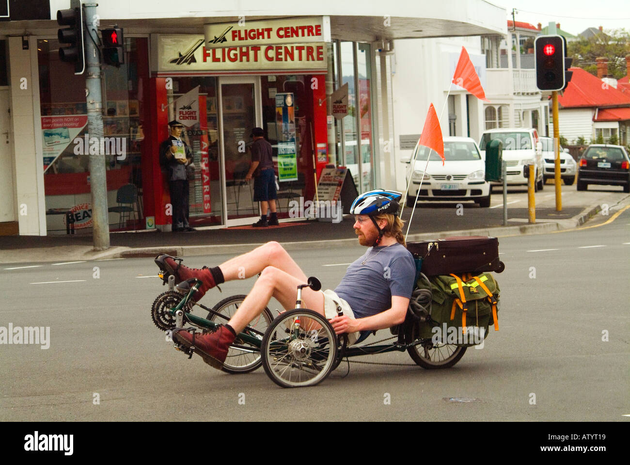 A man riding a reclining tricycle Stock Photo Alamy
