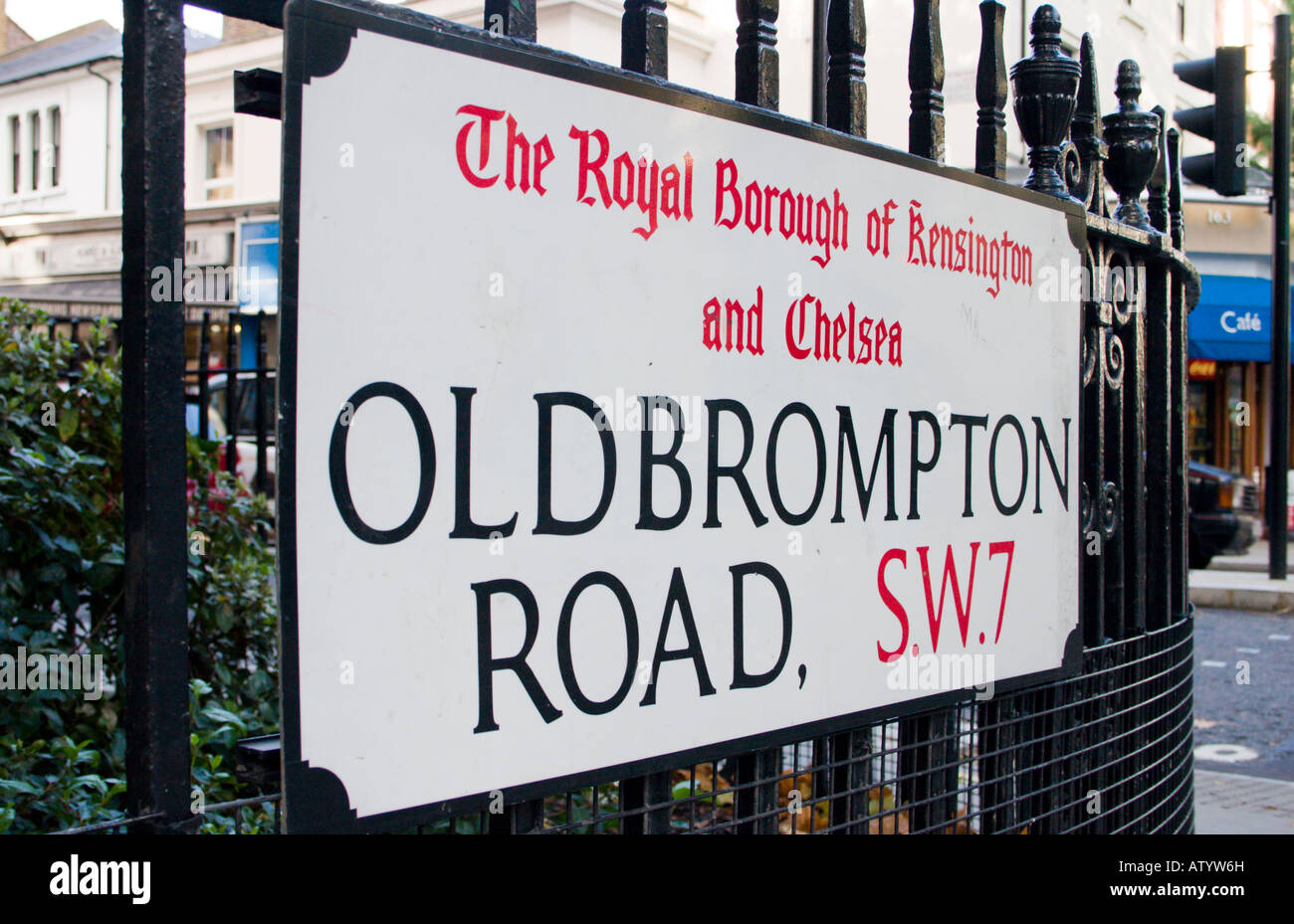 Old Brompton Road London SW7 street name sign Stock Photo