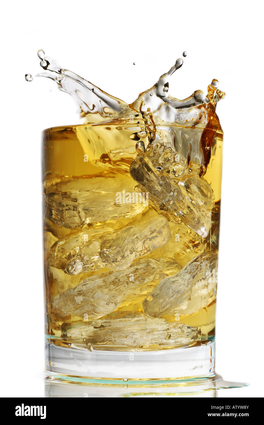 glass of scotch with ice Stock Photo Alamy