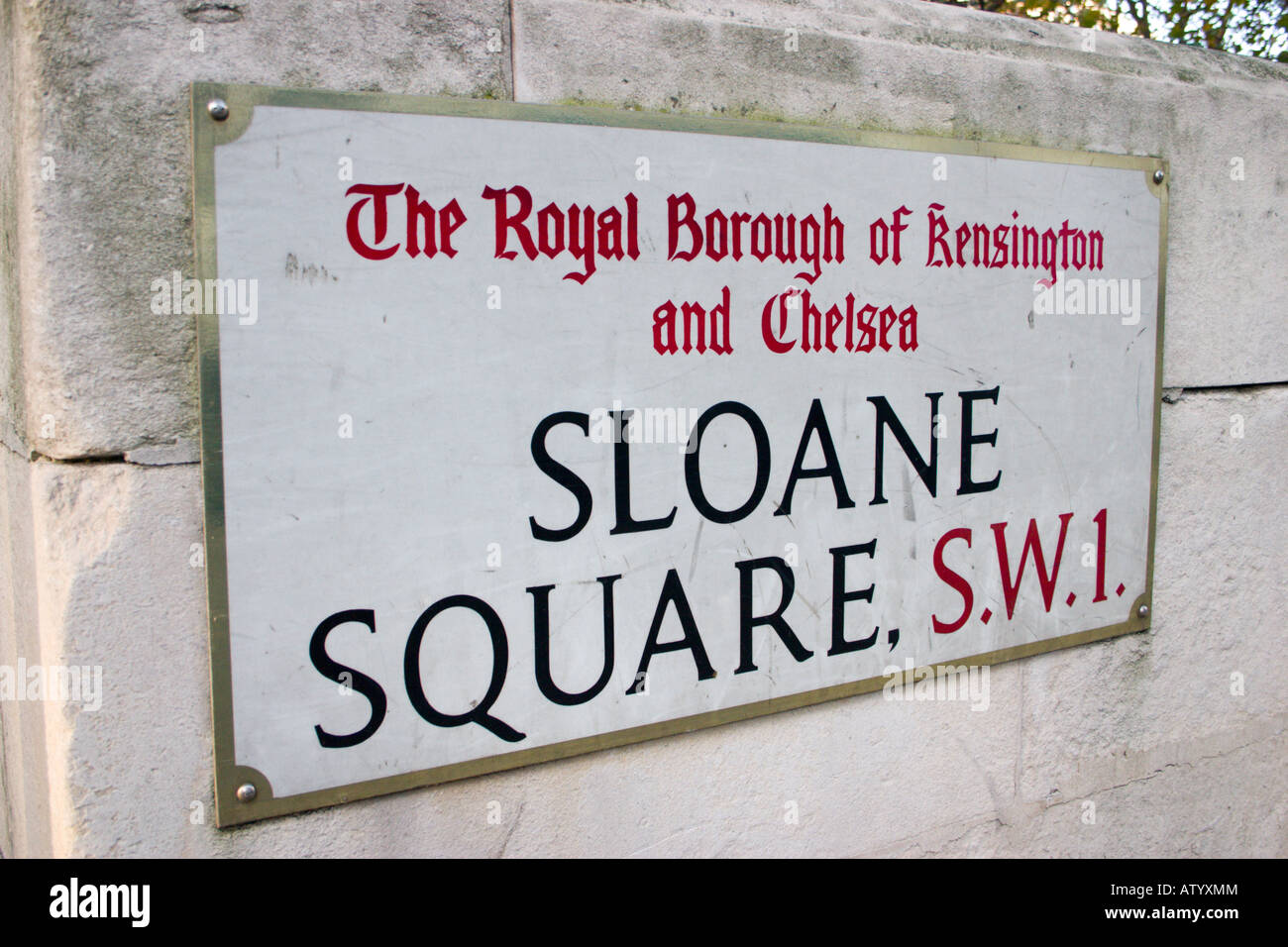 Sloane Square London SW1 street name sign Stock Photo