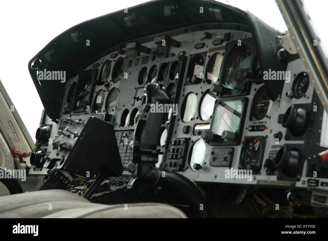 Helicopter cockpit dials and gauges at Pawan Hans Base Bombay Mumbai Maharashtra India Stock Photo