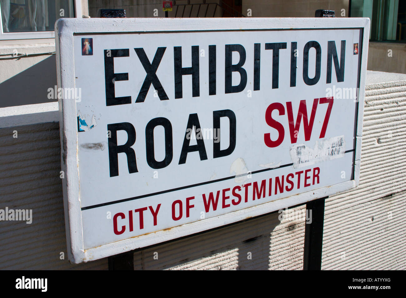 Exhibition Road London SW7 street name sign Stock Photo