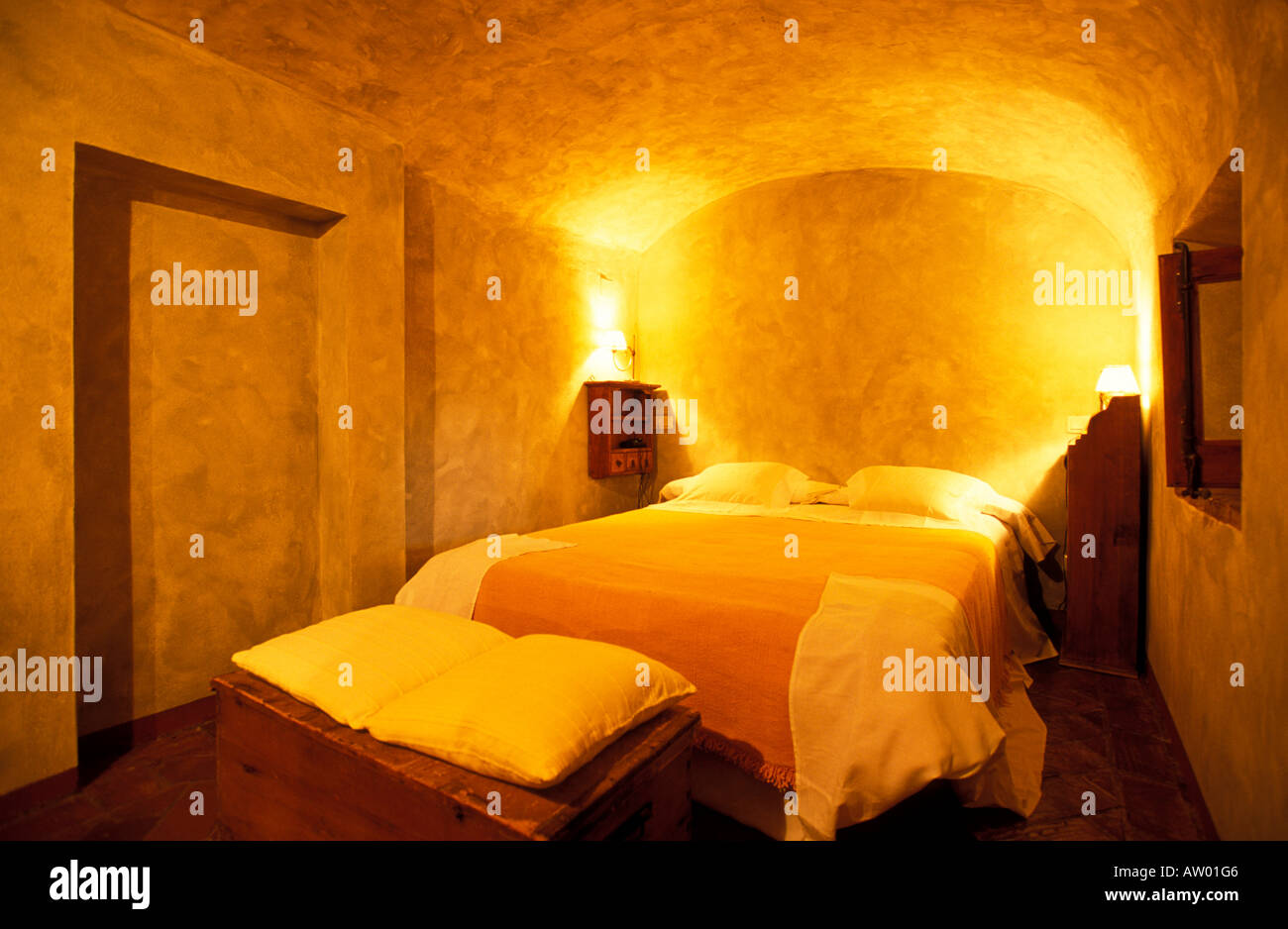 Bedroom Monasterio Rocamador hotel ex Franciscan monastery Almendral Extremadura region Spain Europe Stock Photo