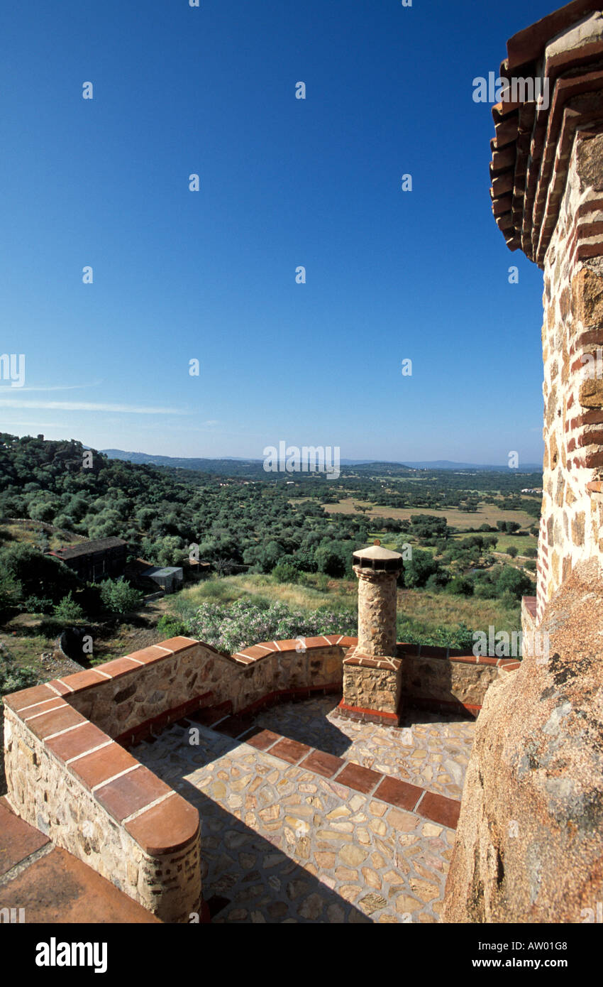 Landscape from Monasterio Rocamador hotel ex Franciscan monastery Almendral Extremadura region Spain Europe Stock Photo