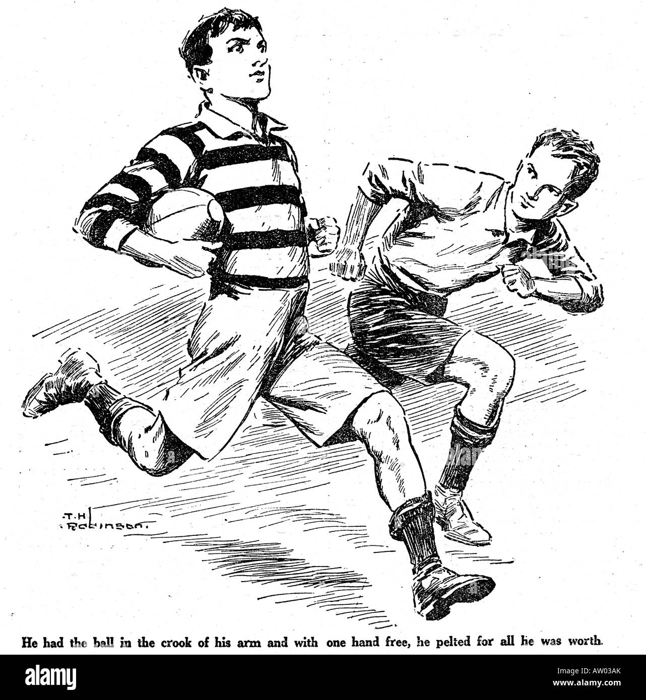 Rugger Ball Under Arm 1927 Illustration from a boys magazine of a school rugger story he pelted for all he was worth Stock Photo