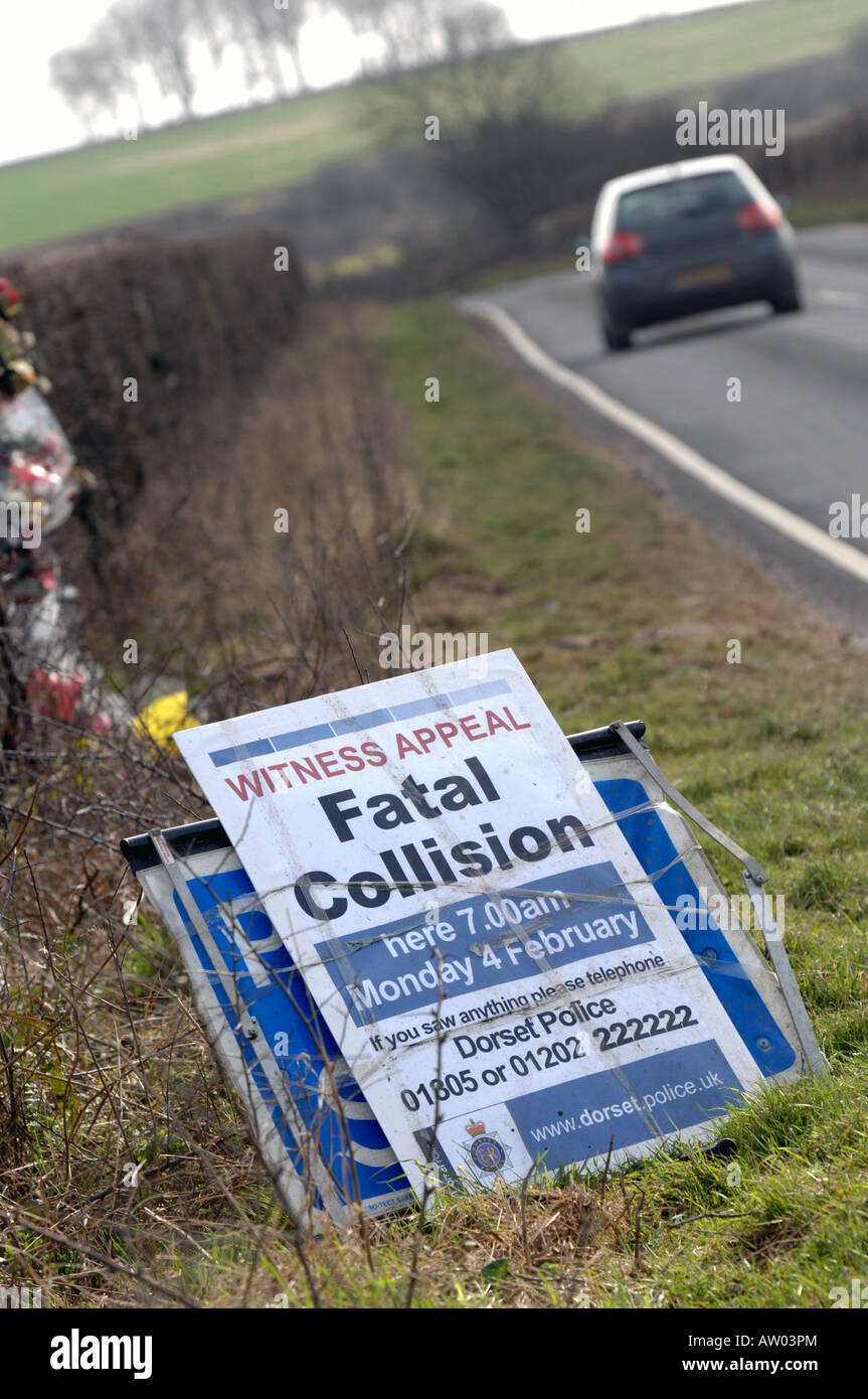 Witness appeal sign following a fatal car accident Stock Photo