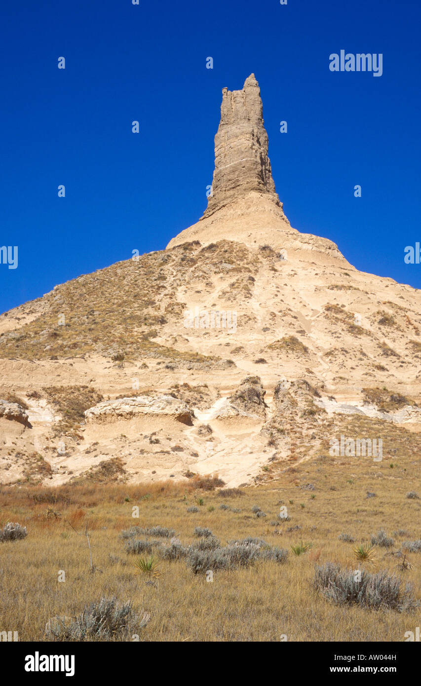 Chimney Rock under blue sky along the Oregon Trail Chimney Rock