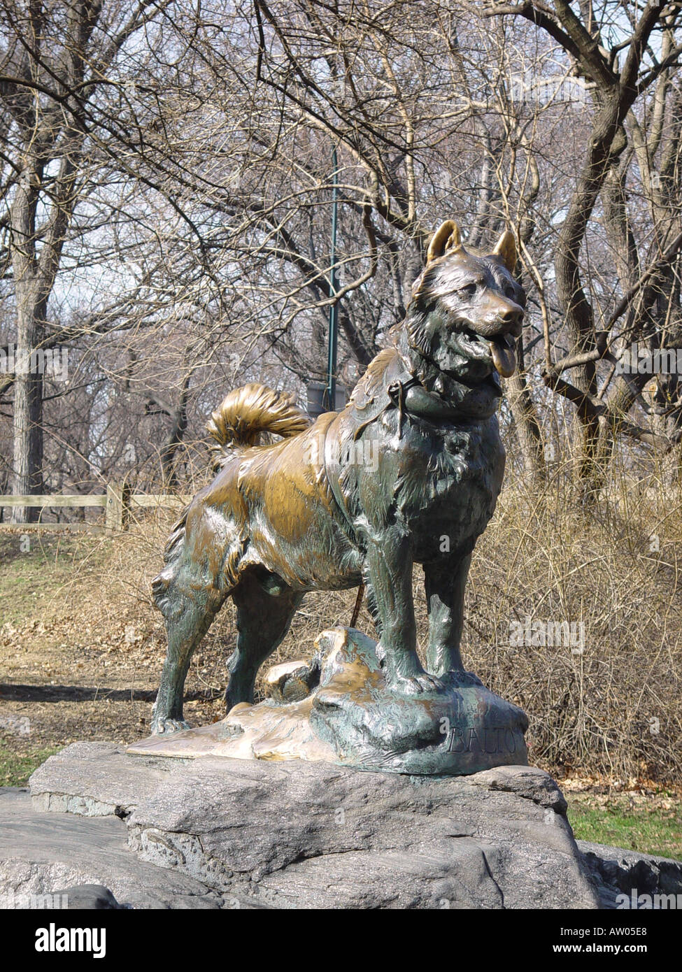 Sculpture of Siberian husky dog Balto in Central Park Stock Photo