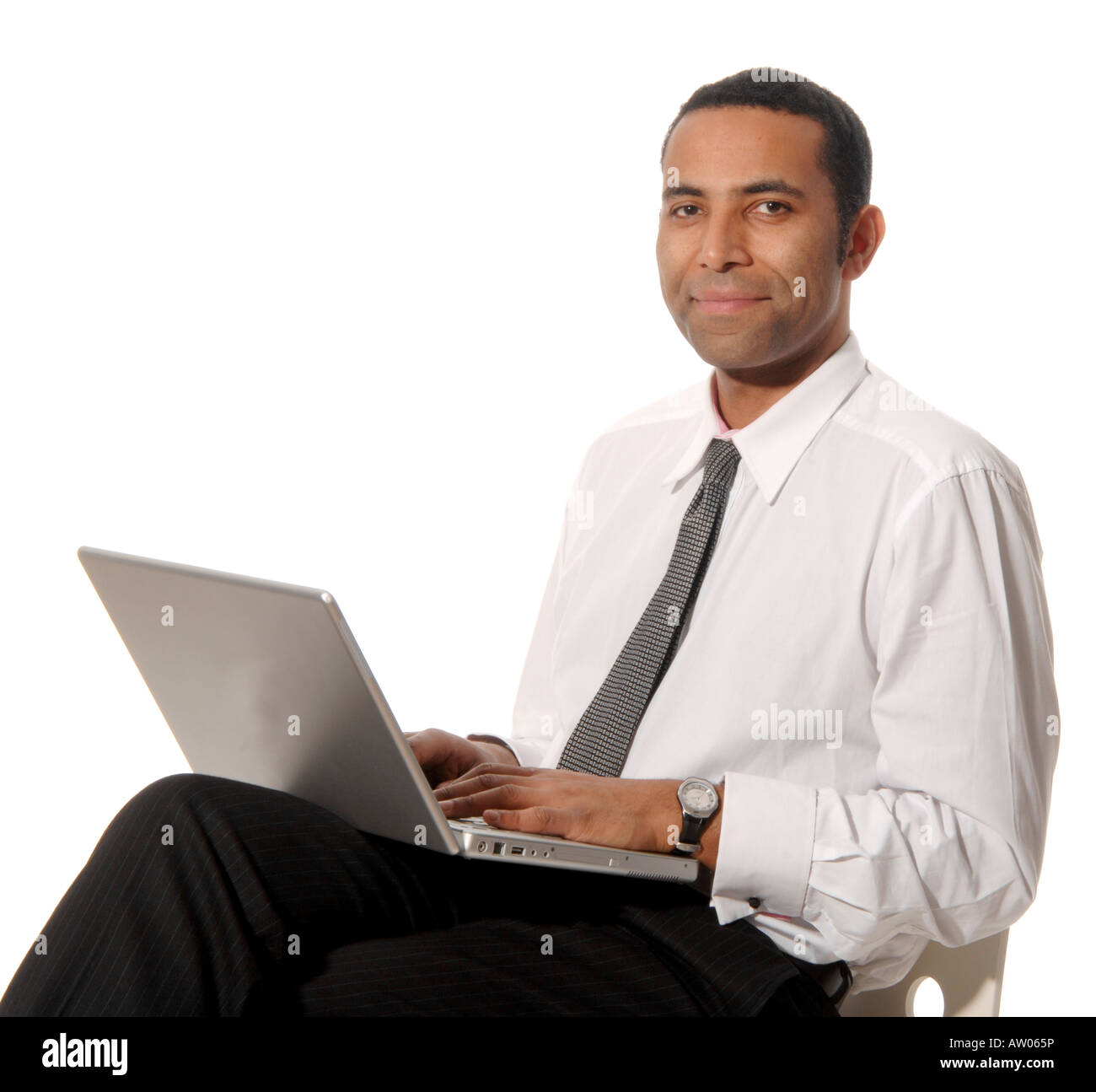 Laptop typing black man Cut Out Stock Images & Pictures - Alamy