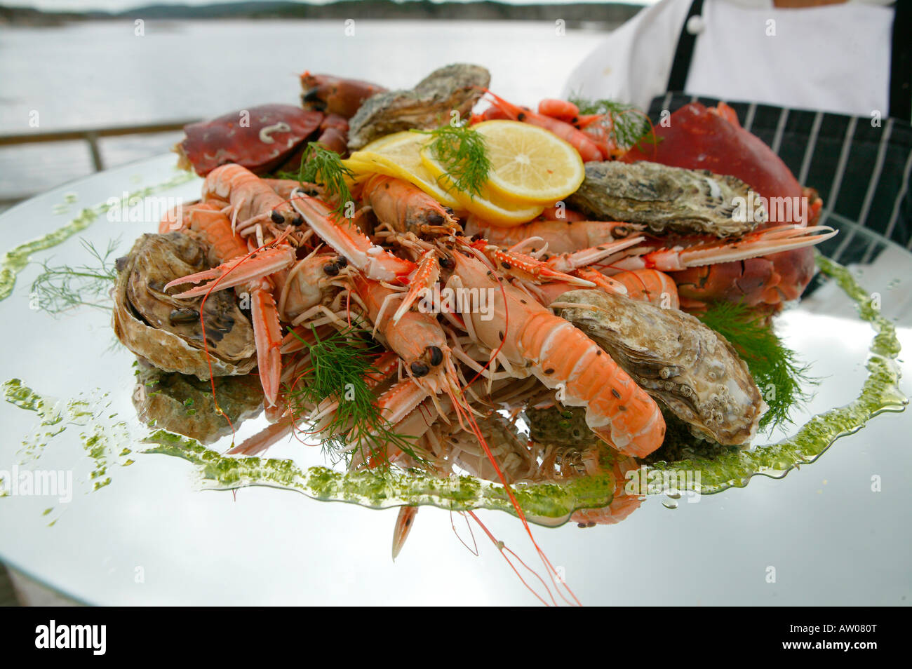 Fresh Seafood Platter, Hendelsman Flink Hotel Flaton, Sweden Stock Photo