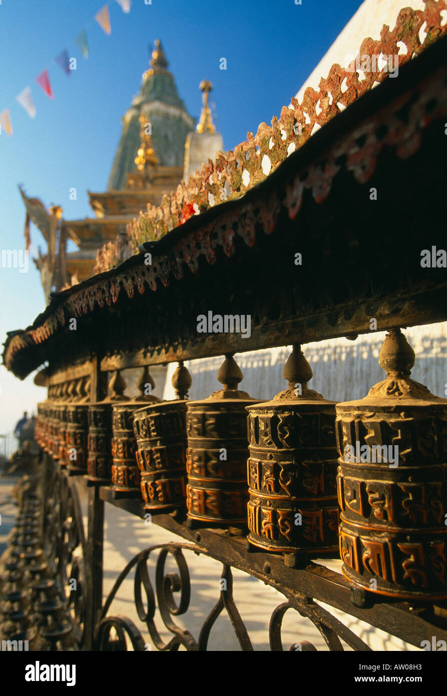 prayer wheels at Swayambhutu Monkey Temple Kathmandu Nepal Stock Photo ...