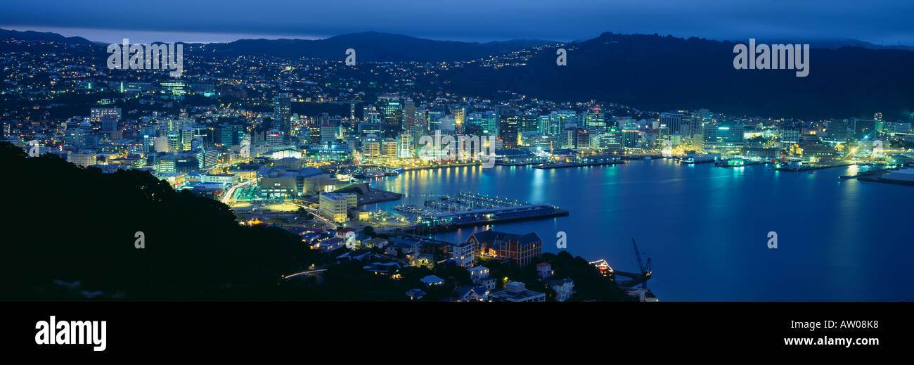 the harbour at night Wellington North Island New Zealand Stock Photo
