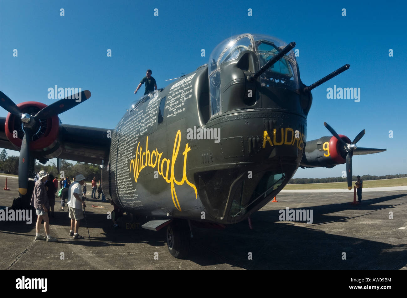 visitors check out vintage world war 2 B 24 Liberator bomber at Wings of Freedom Tour Keystone Airpark North Florida Stock Photo