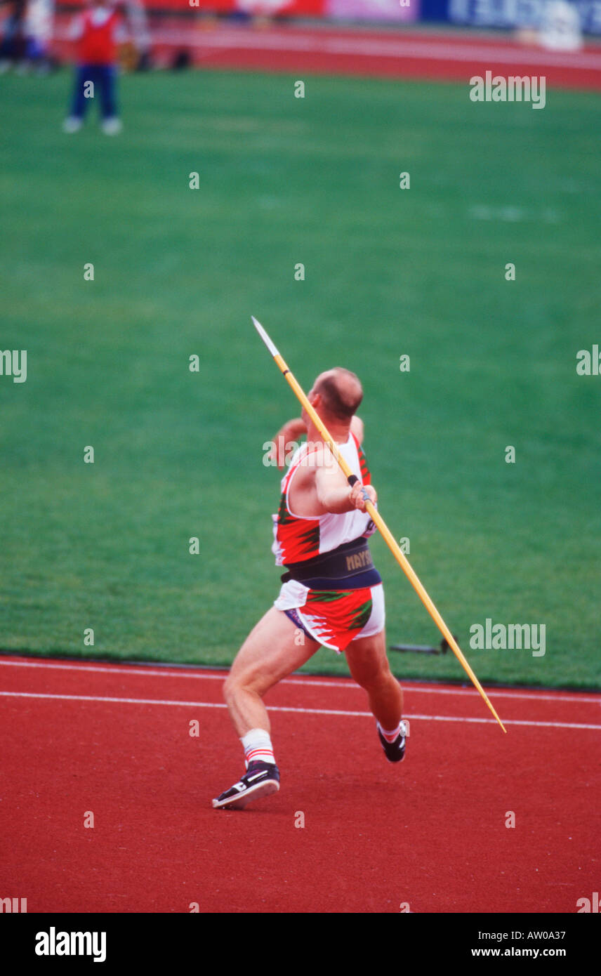 Track and field competition javelin thrower Stock Photo Alamy
