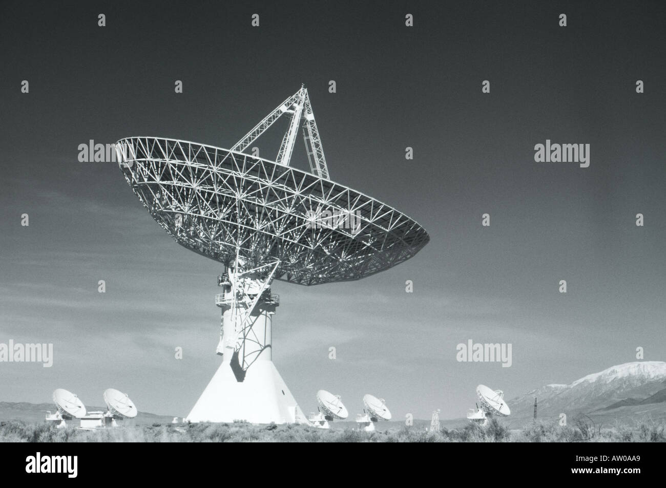 California Cal Tech Owen s Valley satellite telescopes black white