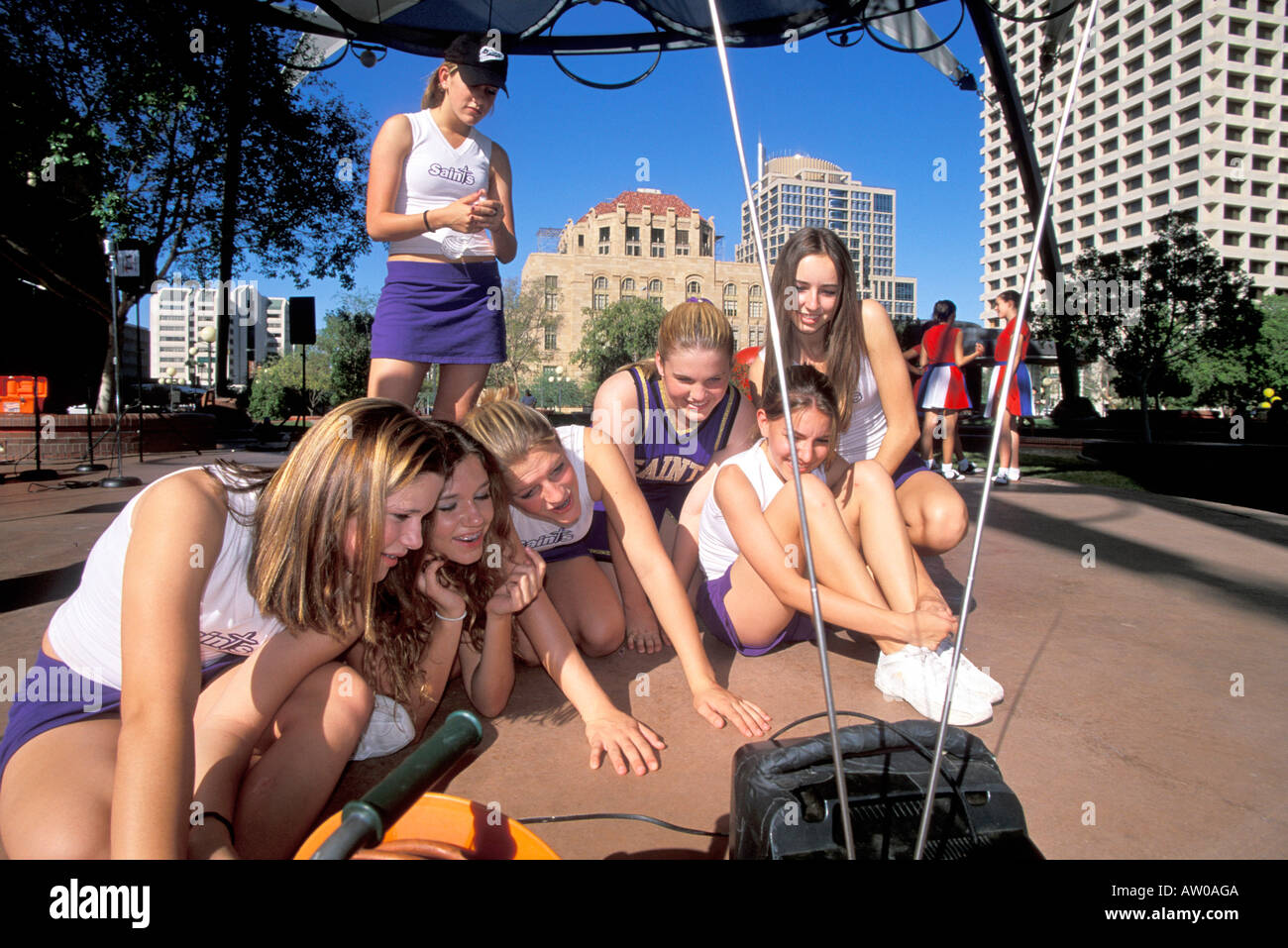 Cheerleaders Copper square Phoenix Arizona United States of America North America Stock Photo