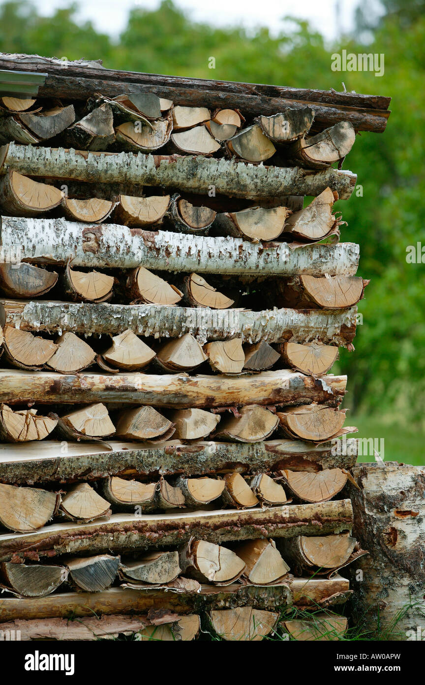 Stacked fire wood, Orsa,Sweden Stock Photo