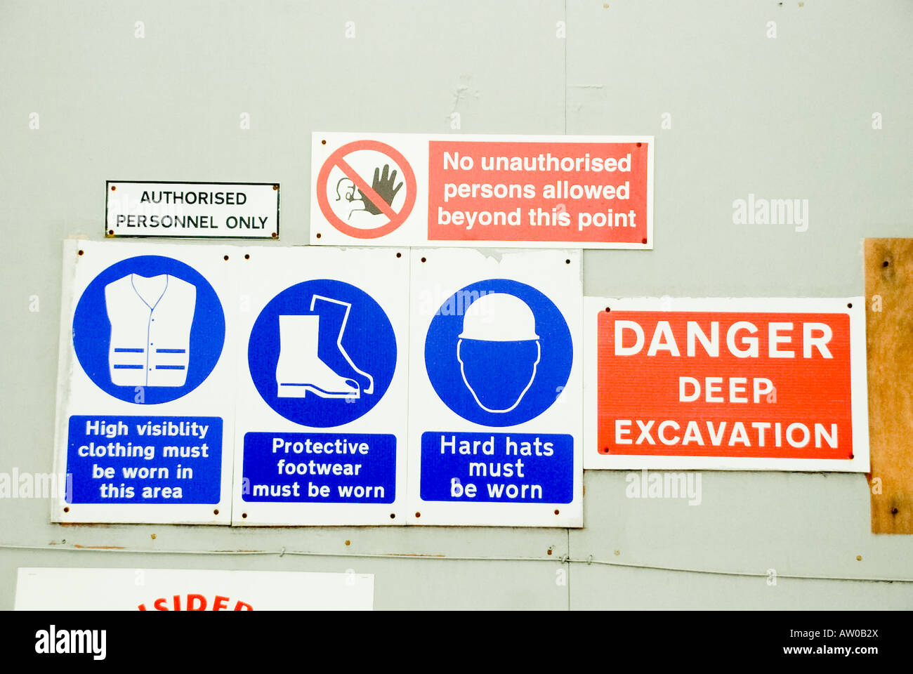 Construction Site: Warning Signs Stock Photo