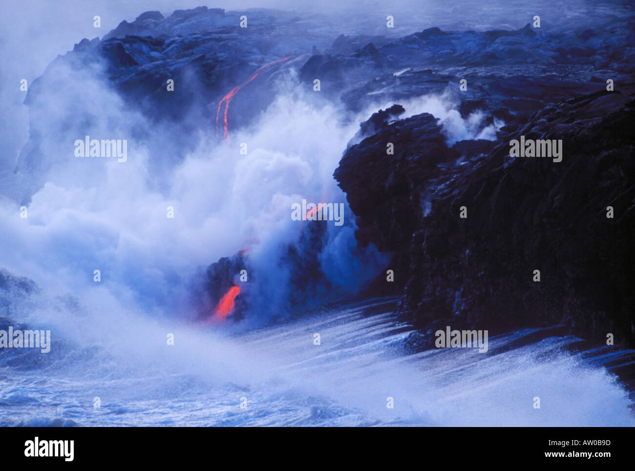 USA Hawaii Big Island Kilauea Volcano Lava tubes flowing into sea in